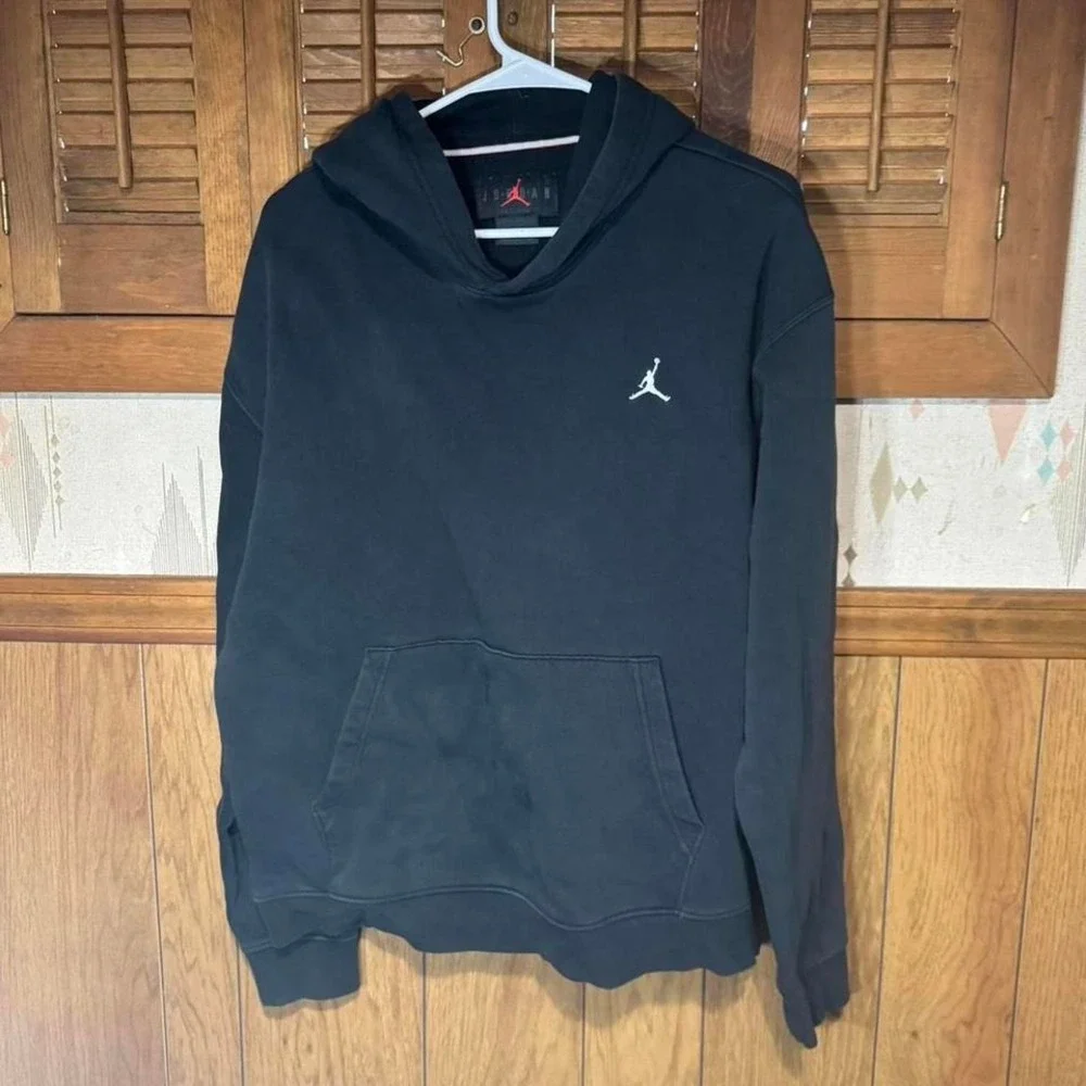 Jordan Jumpman Mens Black Fleece Pullover Hoodie‎ White Logo Sweatshirt Small